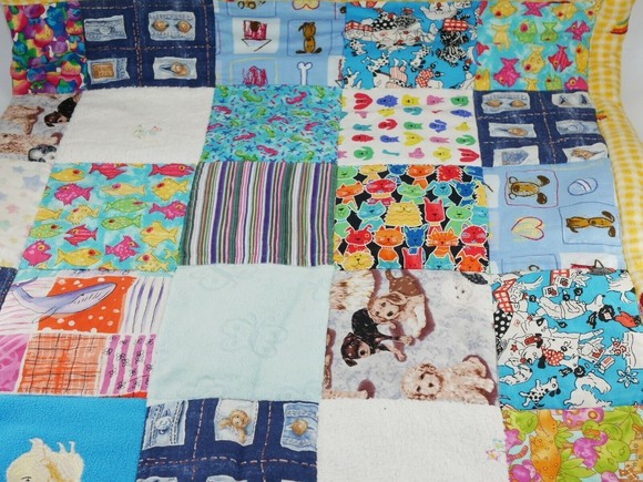 Handmade 48 X 32  Baby Girl Boy Quilt Crib Blanket Yellow Rainbow - Picture 3 of 10